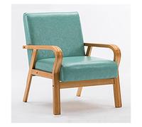 Fauteuil d'appoint en cuir bleu avec accoudoirs et pieds en bois massif pour table de salon, canapé simple pour lire et se détendre