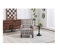 Fauteuil d'appoint - MINIMAL - Vintage - Tissu coton-lin marron/blanc - Mousse haute densité - Structure bois massif