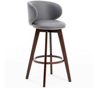 Fauteuil de Bar en Simili Cuir Gris et Bois de Noyer, Chaise Bar Haute Pivotantes Modernes du Milieu du Siècle pour Cuisine, Assemblage Facile, Hauteur D'assise de 29,5 Po(Gray)