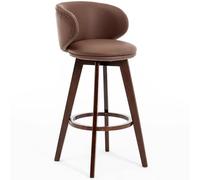 Fauteuil de Bar en Simili Cuir Gris et Bois de Noyer, Chaise Bar Haute Pivotantes Modernes du Milieu du Siècle pour Cuisine, Assemblage Facile, Hauteur D'assise de 29,5 Po(Brown)