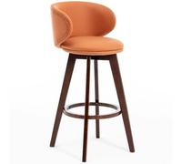 Fauteuil de Bar en Simili Cuir Gris et Bois de Noyer, Chaise Bar Haute Pivotantes Modernes du Milieu du Siècle pour Cuisine, Assemblage Facile, Hauteur D'assise de 29,5 Po(Orange)
