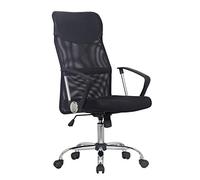 Fauteuil de Bureau à Dossier Haut, Accoudoirs bimatière, Maille et Simili Cuir, Noir, Pied en métal chromé