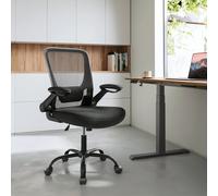 Fauteuil de bureau avec accoudoir rabattable, Chaise de bureau en toile, Siège, pivotant à 360°, support lombaire réglable, Noir Noir