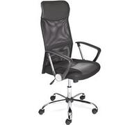 Fauteuil de bureau avec roulettes en simili-cuir coloris noir et pieds en métal chromé - longueur 61 x profondeur 59 x hauteur 111-121 cm - PEGANE - Noir