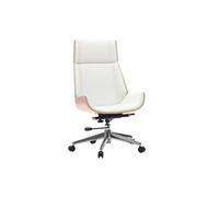 Fauteuil de bureau de direction design blanc, bois clair et acier chromé CURVED