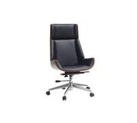 Fauteuil de bureau de direction design noir, bois foncé noyer et acier chromé CURVED