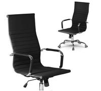 Fauteuil de bureau design moderne - JANSPORT - Pivotant - Dossier haut - Cuir écologique - Noir - Accoudoirs chromés