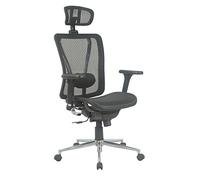 Fauteuil De Bureau Ergonomique 5 Roulettes Avec Dossier Respirant, Accoudoirs et Appuie Tête - UPSILON - Coloris Noir Mat - 65 x 121 x 60 cm