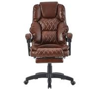 Fauteuil de bureau ergonomique avec repose-pieds et accoudoirs flexibles à 3 points - Aspect cuir - Avec dossier réglable pour une posture assise plus saine - Couleur : marron foncé