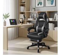 Fauteuil de Bureau Ergonomique, Chaise Gaming avec Appui-Tête, Coussin Lombaire, Réglable en Hauteur, Noir et Gris