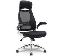 Fauteuil de Bureau Ergonomique, Dossier Haut, Appui-Tête, Accoudoirs Relevables, Soutien Lombaire, Réglable en Hauteur, Pied Métal - Noir Noir G