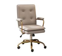 Fauteuil de Bureau Ergonomique inclinable à Dossier Haut en Cuir avec accoudoirs, idéal pour Le Bureau et Les Jeux vidéo. Élégant Fauteuil Gris Clair avec Pieds dorés.