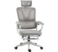 Fauteuil de bureau ergonomique inclinable réglable - repose-pied rétractable, support lombaires, tétière ajustable - blanc gris Gris G