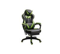 Vinsetto Chaise Gaming Inclinable Vert Noir avec Coussin Lombaire, Tétière et Repose-Pieds | Aosom France