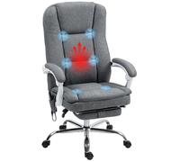 HOMCOM Fauteuil de Bureau massant et Chauffant, Chaise de Bureau Ergonomique avec Hauteur réglable, Dossier inclinable, Repose-Pieds, télécommande Filaire, pivotant 360°, Tissu Aspect Lin, Gris