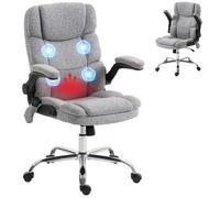 Fauteuil de bureau - HOMCOM - massant et chauffant - hauteur réglable, fonction à bascule - tissu effet lin - 71x66x112cm - gris
