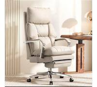 Fauteuil De Bureau Inclinable en Cuir pour Cadres Chaise D'ordinateur Ergonomique À Dossier Haut avec Repose-Pieds pour Le Télétravail, Le Gaming Et La Détente,Milk Coffee