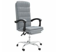 Fauteuil de bureau inclinable gris clair en tissu avec repose-pieds | Tissu respirant, structure en métal et contreplaqué, mousse rembourrée, roulettes lisses, levier de hauteur
