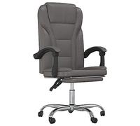 Fauteuil de bureau inclinable gris en similicuir avec repose-pieds | Pivotant à 360 degrés, structure en métal et contreplaqué, capacité 110 kg, similicuir taché