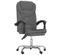 Fauteuil de bureau inclinable gris foncé en tissu avec repose-pieds | Pivotant à 360°, roulettes lisses, mousse rembourrée, métal et contreplaqué, capacité 110 kg