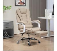 Fauteuil de bureau manager - AKOZON - 10403 - Repose-pied pliable - Revêtement lin beige - Dossier inclinable 135°