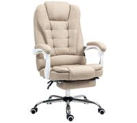 Fauteuil De Bureau Manager Grand Confort Repose-Pied Dossier Inclinable Accoudoirs Rembourrés Lin Beige Beige