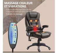 Fauteuil de bureau massant chauffant 6 points chaise gaming ergonomique pivotante réglable simili cuir marron