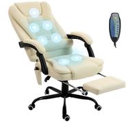 Vinsetto Fauteuil de Bureau Massant 7 Points, Chaise de Bureau Ergonomique avec Repose-Pieds Rétractable, Dossier Inclinable 155°, Hauteur Réglable, Pivotant à 360°, télécommande Filaire, Beige