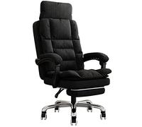 Fauteuil de Bureau pivotant avec Repose-Pieds et Appui-tête, inclinable, en Tissu Lin Noir, Dossier inclinable à 155°