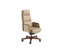 Angel Cerdá - Chaise Bureau Design Moderne Pivotante, Revêtue en Similicuir Taupe | Chaise Bureau Ergonomique avec Dossier Large et Accoudoirs | Pieds en Bois Noyer | 68 x 70 x 120 cm