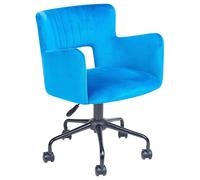 Fauteuil de Bureau Rétro Siège Ajustable Pivotant en Velours Bleu Sanilac