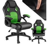 FAUTEUIL DE BUREAU - TECTAKE - Chaise gamer MIKE Chaise de bureau Rembourrage épais Rotative à 360° - Noir/Vert