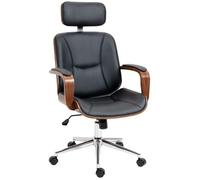 Fauteuil de bureau - Vinsetto - appui-tête amovible hauteur réglable fonction de bascule - polyuréthane - 66x65x125cm - noir noyer