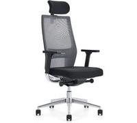 Waytex Fauteuil de Bureau Confortable Gamme Pro Structure Aluminium avec Soutien Lombaire, Translation d’Assise, Dossier réglable, Accoudoirs 3D et Appui-tête 2D - Noir