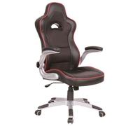 Waytex Fauteuil de Bureau Forme baquet Simili Cuir, Noir et Rouge, Accoudoirs relevables