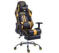 Fauteuil de Bureau XL Limit en Similicuir, Chaise de Travail Gaming Rembourrée Hauteur Ajustable, Couleur:Noir/Jaune, Repose-Pieds:avec Repose-Pieds