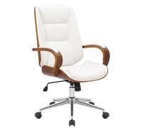 Fauteuil de Bureau Yankton avec Coque en Bois et Revêtement Similicuir Piètement Métal, Noyer - Blanc