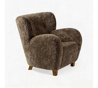 Fauteuil De Canapé en Faux Canapé Rétro Moderne, Chaise D'appoint en Peau De Mouton Marron, Canapé Monoplace Incurvé for Salon Et Chambre À Coucher(A)