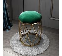 Fauteuil de coiffeuse rond en velours vert avec pieds en métal pour coiffeuse de maquillage, chambre à coucher, magasin de beauté, coussin antidérapant inclus