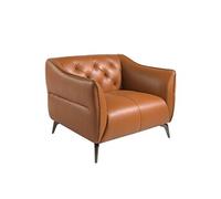 Ángel Cerda - Fauteuil de Design Moderne avec Revêtement en Cuir Marron Argile, Structure en Acier Foncé - Élégance et Confort - Mobilier de Luxe - 103x95x77 cm