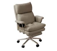 Fauteuil de Direction à Dossier Haut, revêtement en Cuir PU, Oreiller Lombaire, accoudoirs rembourrés et roulettes, for Lire, se détendre et Faire la Sieste, Parfait(Beige)