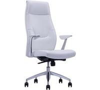 Waytex Fauteuil de Bureau Direction Confortable, Dossier Haut en Simili Cuir Anti-Abrasion, Accoudoirs en Aluminum Poli et Manchettes Simili Cuir, Pied Aluminium, Blanc