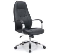 Fauteuil de Direction Simili Cuire Noir Waytex Ergonomique Basculant avec pied et accoudoirs en acier chromé appui tête intégré