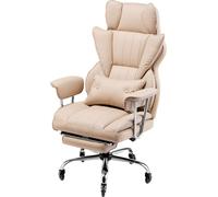 VEVOR Chaise de Bureau avec Repose-Pieds, Fauteuil de Direction Ergonomique avec Coussin Lombaire et Accoudoirs Amovibles, Siège de Bureau en Cuir PU, Charge Max. 181,44 kg, Bascule, Marron, Maison