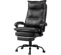 VEVOR Chaise de Bureau avec Repose-Pieds et Coussin Lombaire, Fauteuil de Direction Ergonomique, Siège de Bureau en Cuir PU, Charge Max. 181,44 kg, Hauteur Réglable, Bascule, Bureau Maison, Noir