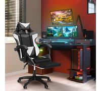 Fauteuil De Gaming Alex Réglable Avec Repose-Pied, Coussin De Tête Et Coussin Lombaire Noir Blanc Et Gris