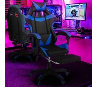Fauteuil De Gaming Alex Réglable Avec Repose-Pied, Coussin De Tête Et Coussin Lombaire Noir Et Bleu