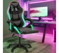 IDMarket - Fauteuil de Gaming LED LUC avec Repose-Pied, Coussin de tête et Support Lombaire Noir et Gris