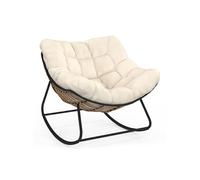 Fauteuil de jardin à bascule LOA effet rotin avec coussin écru