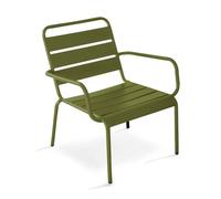 Fauteuil de jardin bas relax acier vert kaki Palavas, Oviala